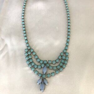 Vintage Juliana D & E Style Blue Milk Glass Necklace & Earring Set
